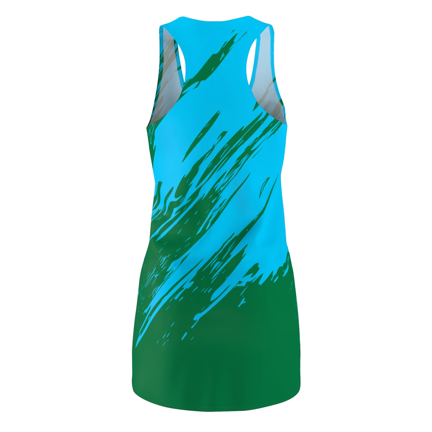 Türkis-Grünes Racerback Kleid mit abstraktem Pinselprint