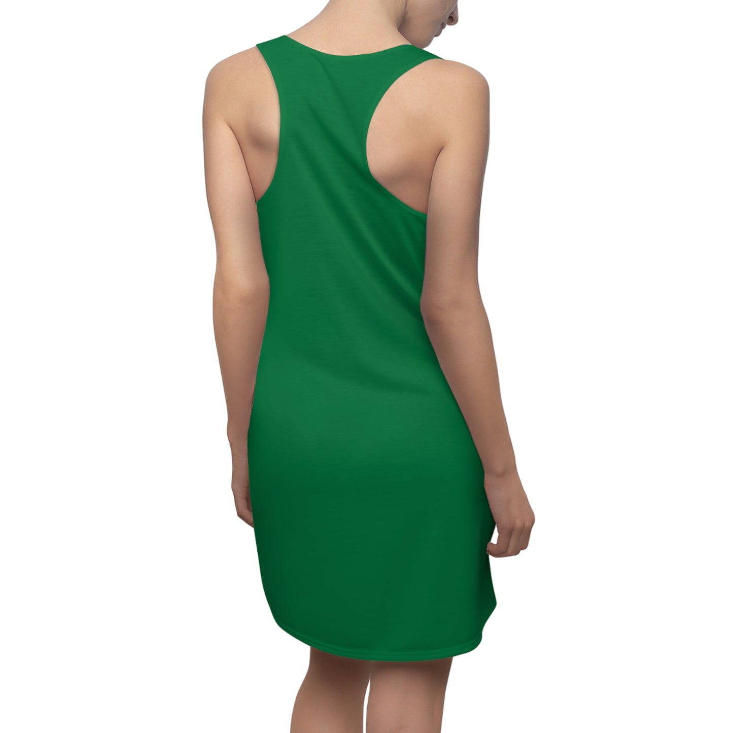 Grünes Racerback Kleid mit pinken Comic Herzen