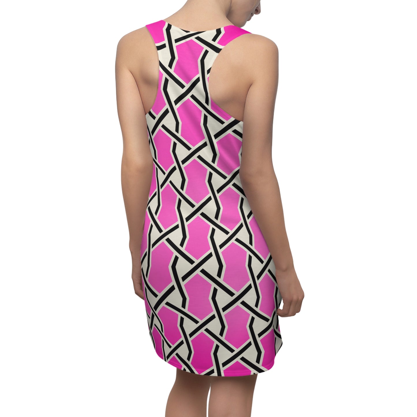 Pinkes Racerback Kleid mit geometrischem Linienmuster