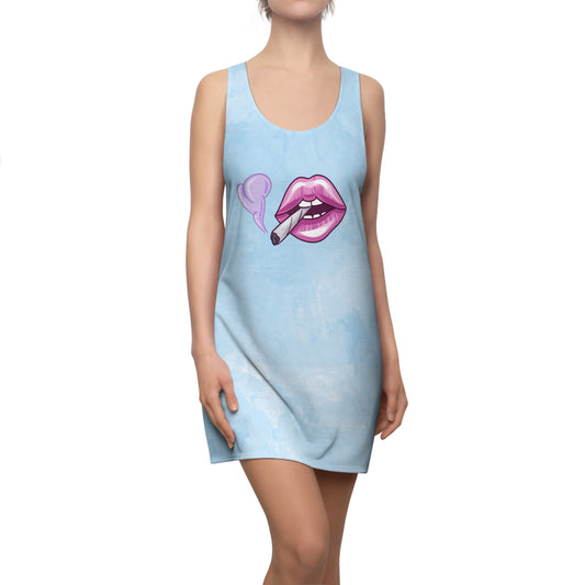 Lippen Print Racerback Kleid – Urbaner Cannabis Style