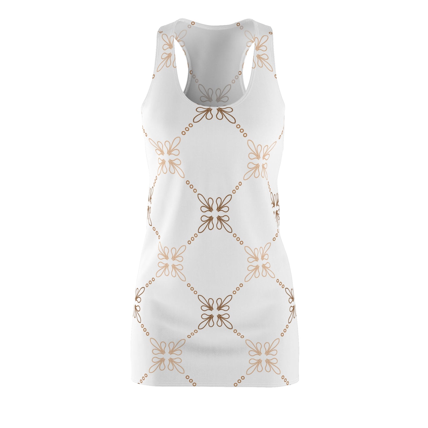 Beige Weiß Floral Racerback Kleid – Elegantes Sommerkleid