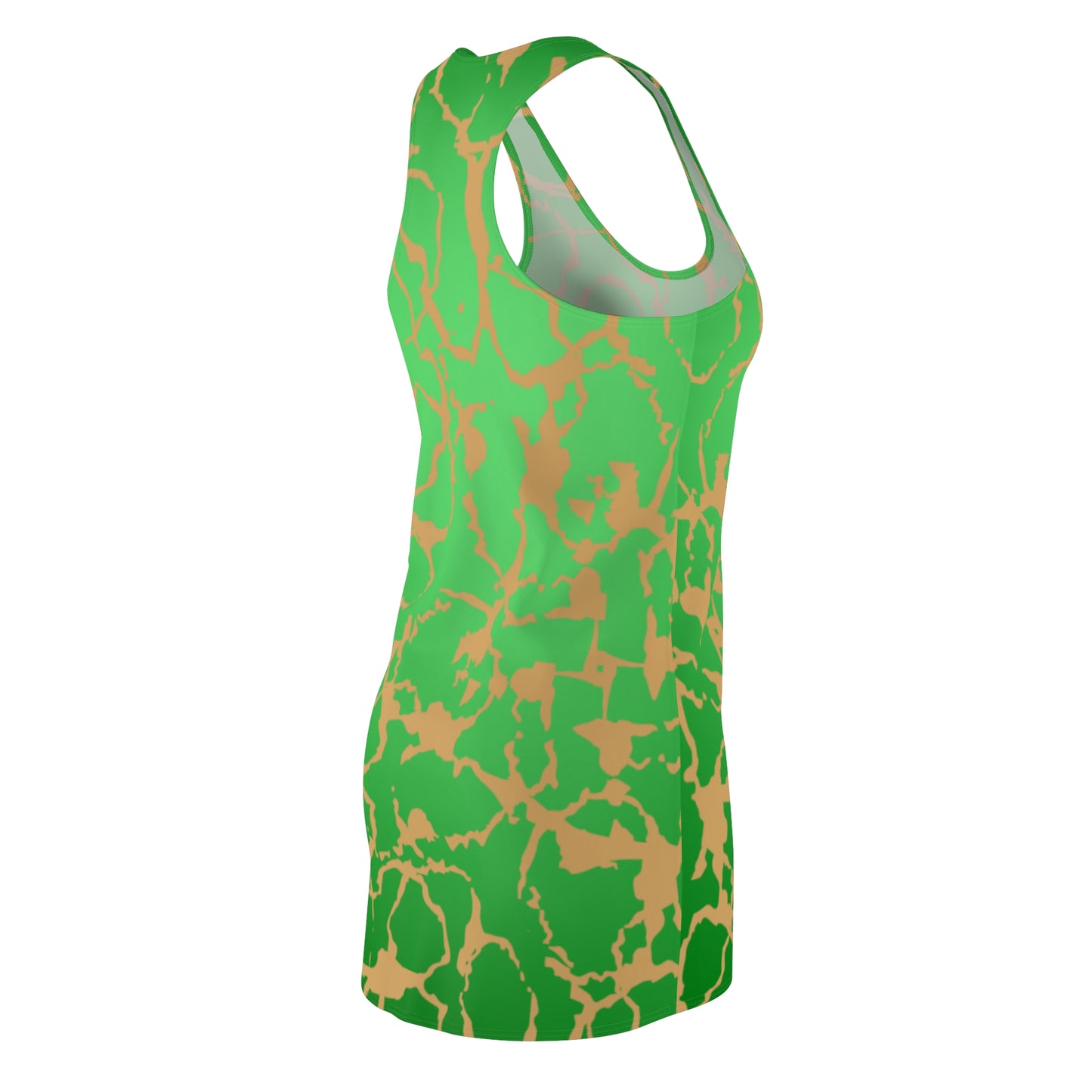Racerback Kleid Grün Gold mit abstraktem Muster & Farbverlauf