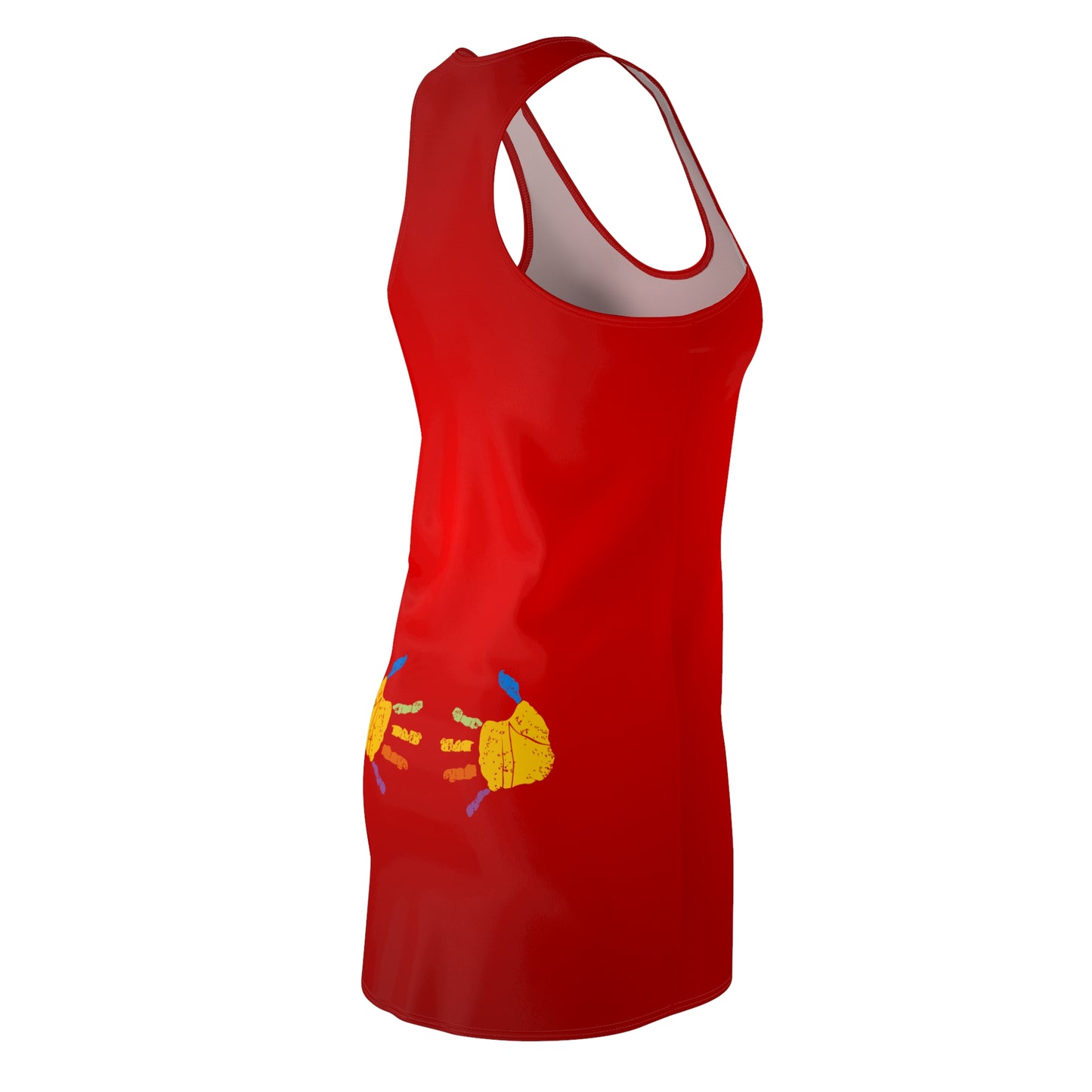 Rotes Damen Racerback Kleid mit Handprint Design Sommer Strandkleid