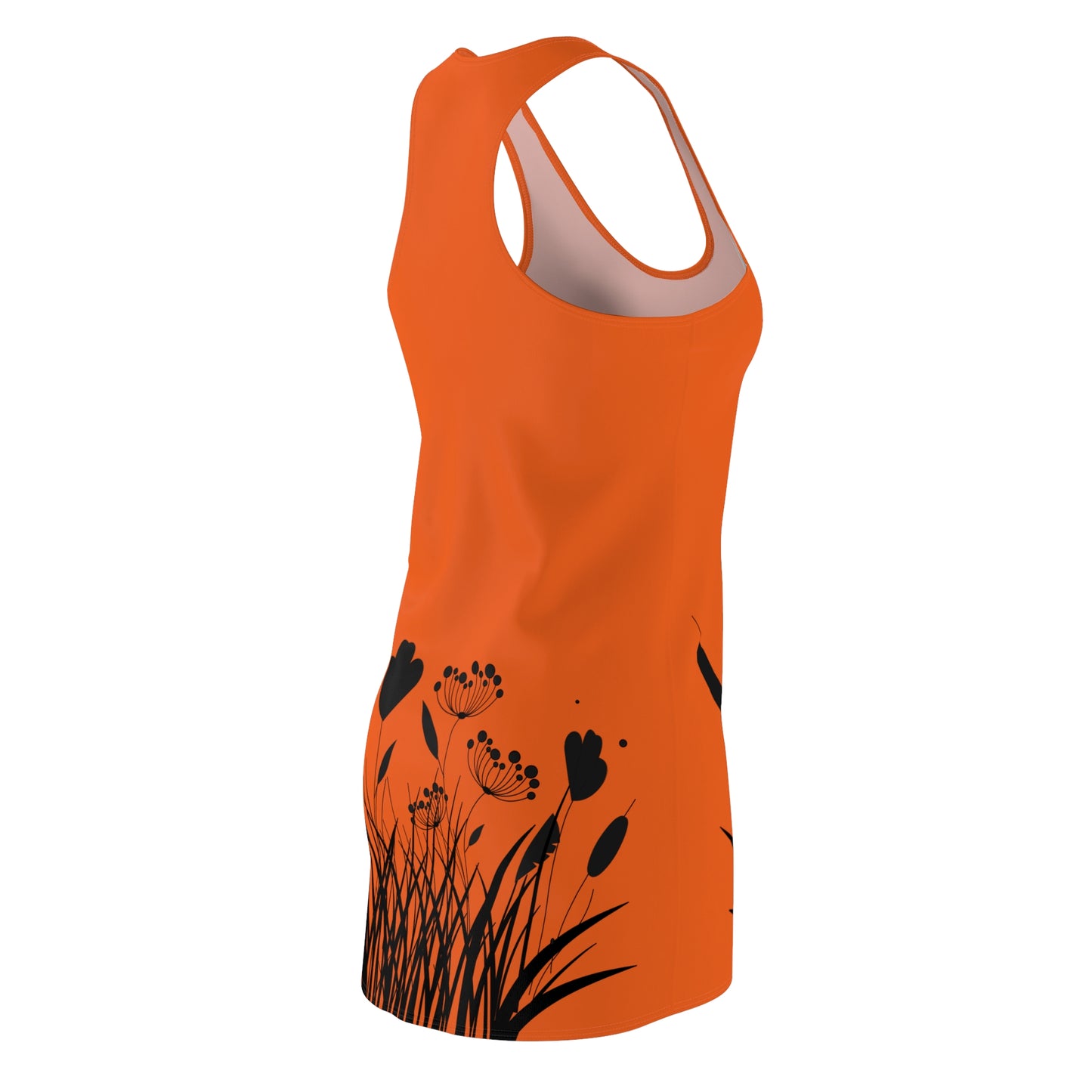 Schwarz Orange Blumen Racerback Kleid – Elegantes Sommerkleid