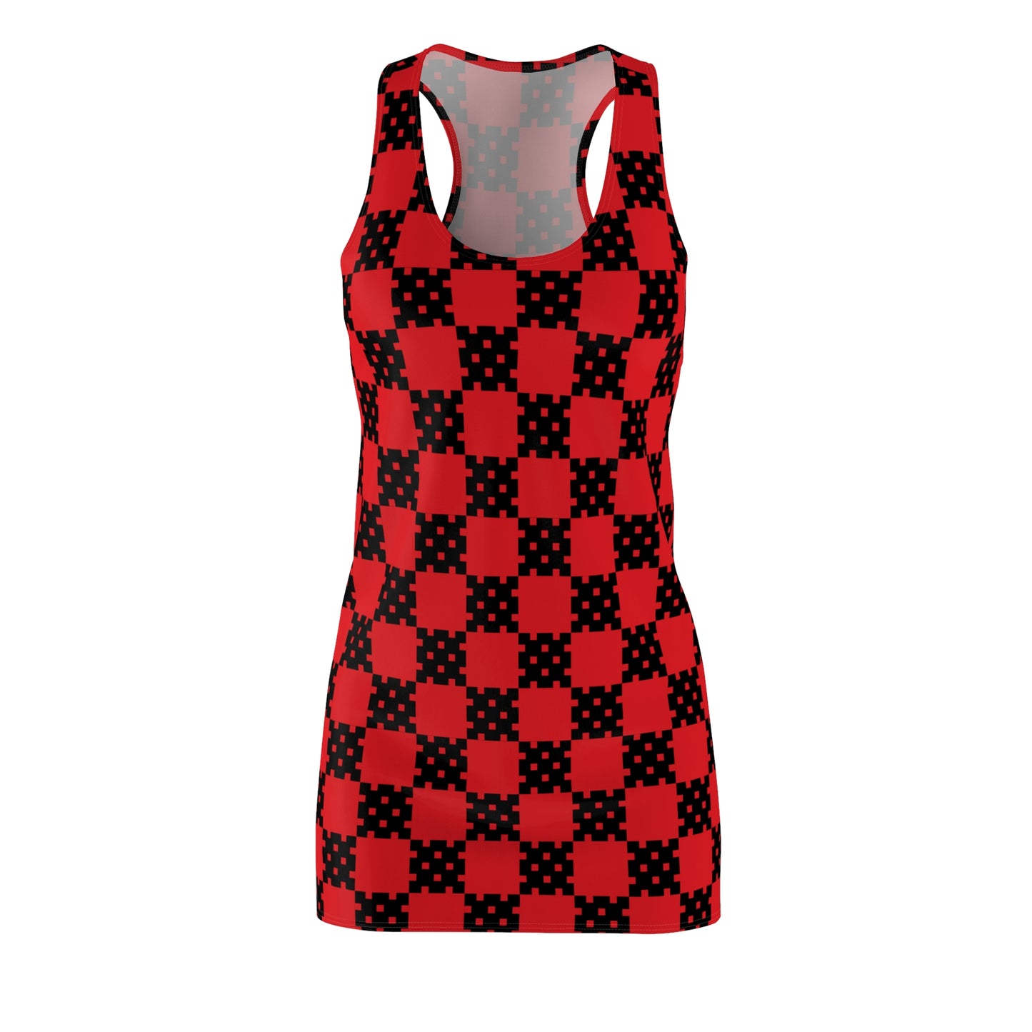Rotes Racerback Kleid mit geometrischem Karomuster schwarz