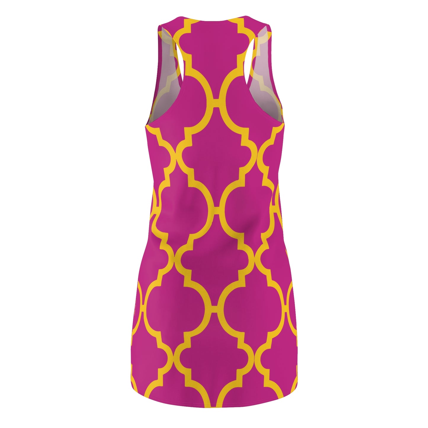 Pinkes Racerback Kleid mit gelbem Ornamentmuster