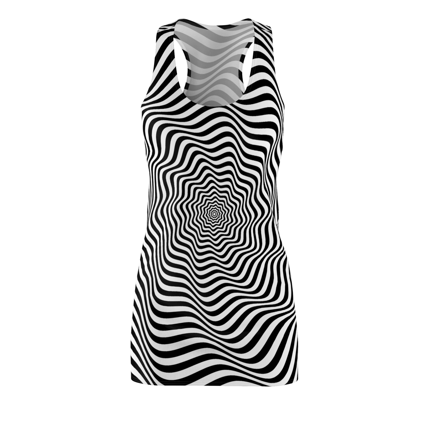 Optical Illusion Racerback Kleid – Schwarz Weiß Design