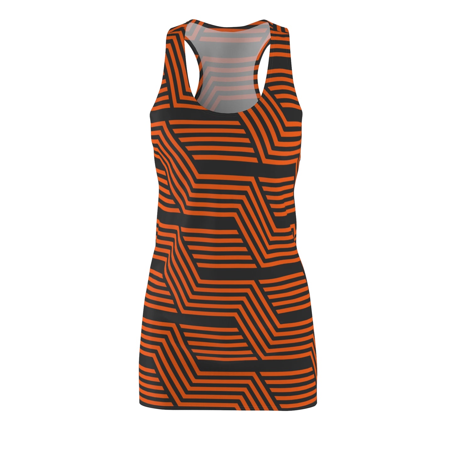 Schwarz Orange Geometrie Racerback Kleid – Modernes Sommerkleid
