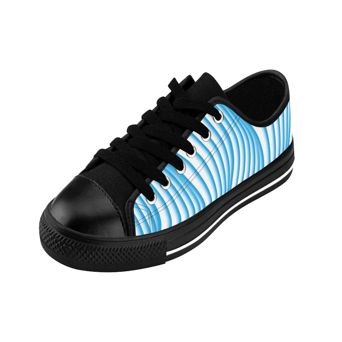 Blue Wave Pattern Canvas Sneakers Women Casual Lace-Up Shoes
