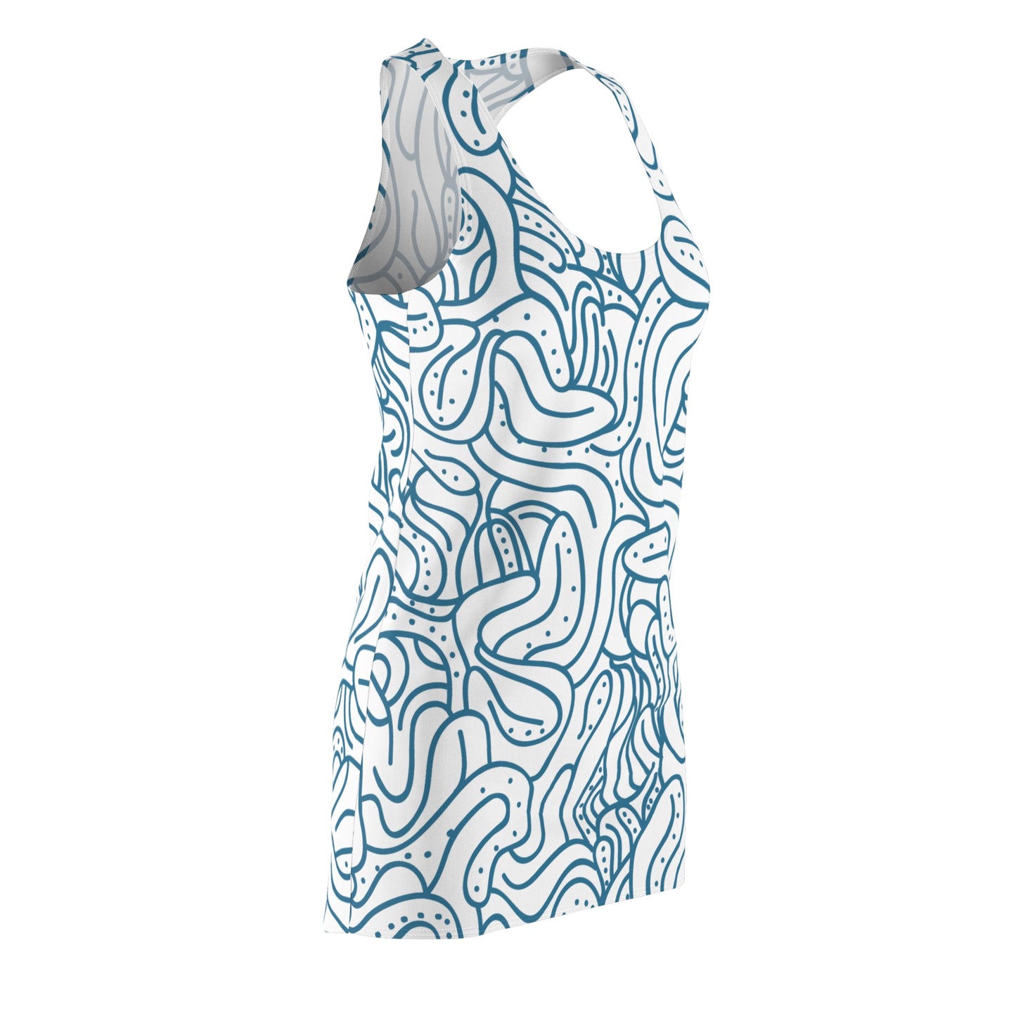 Racerback Kleid Blau Weiß – Modernes Wellenmuster