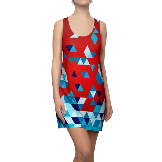 Damen Racerback Kleid Rot Blau mit Dreiecks Muster – Sommerkleid