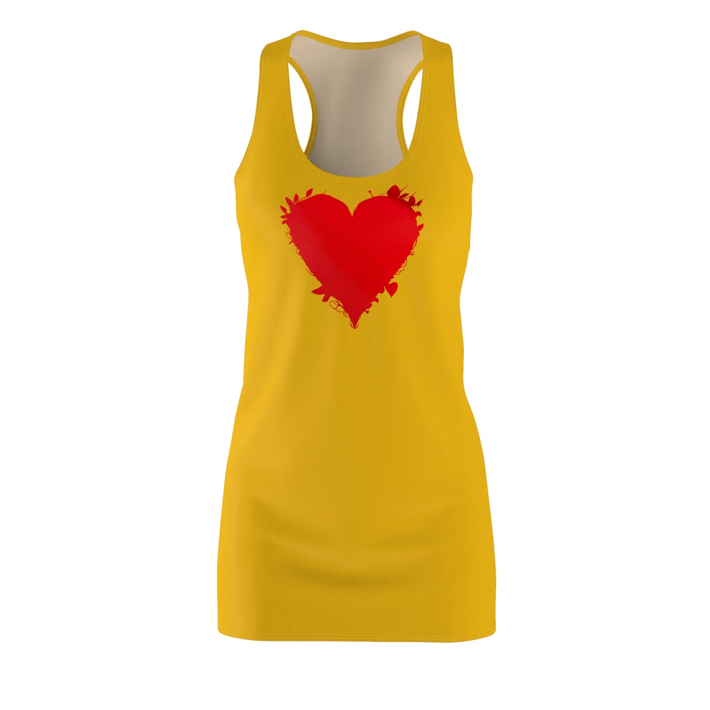 Gelbes Racerback Kleid mit rotem Herzmotiv – Minimal Design