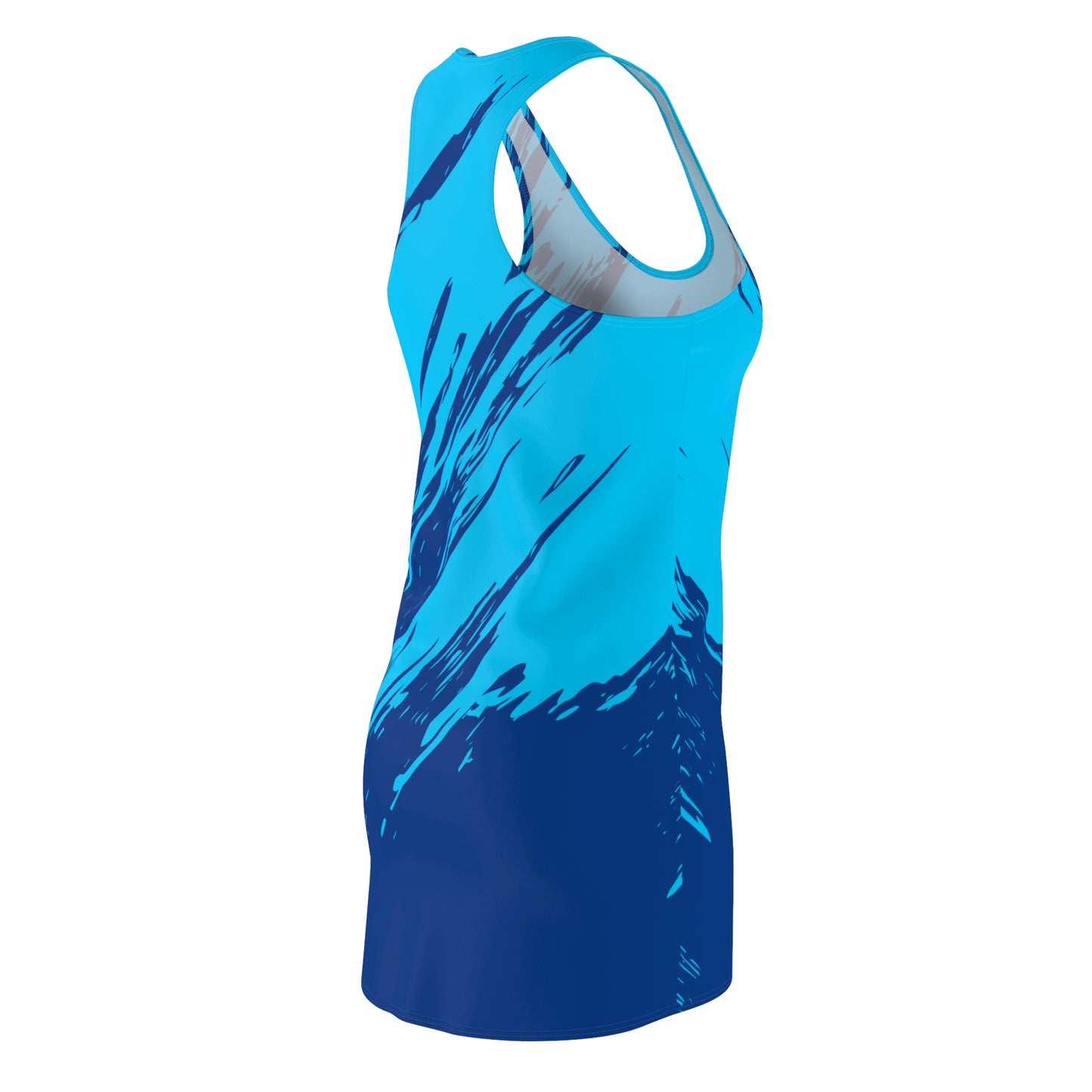 Türkis-Blaues Racerback Kleid mit abstraktem Pinselprint