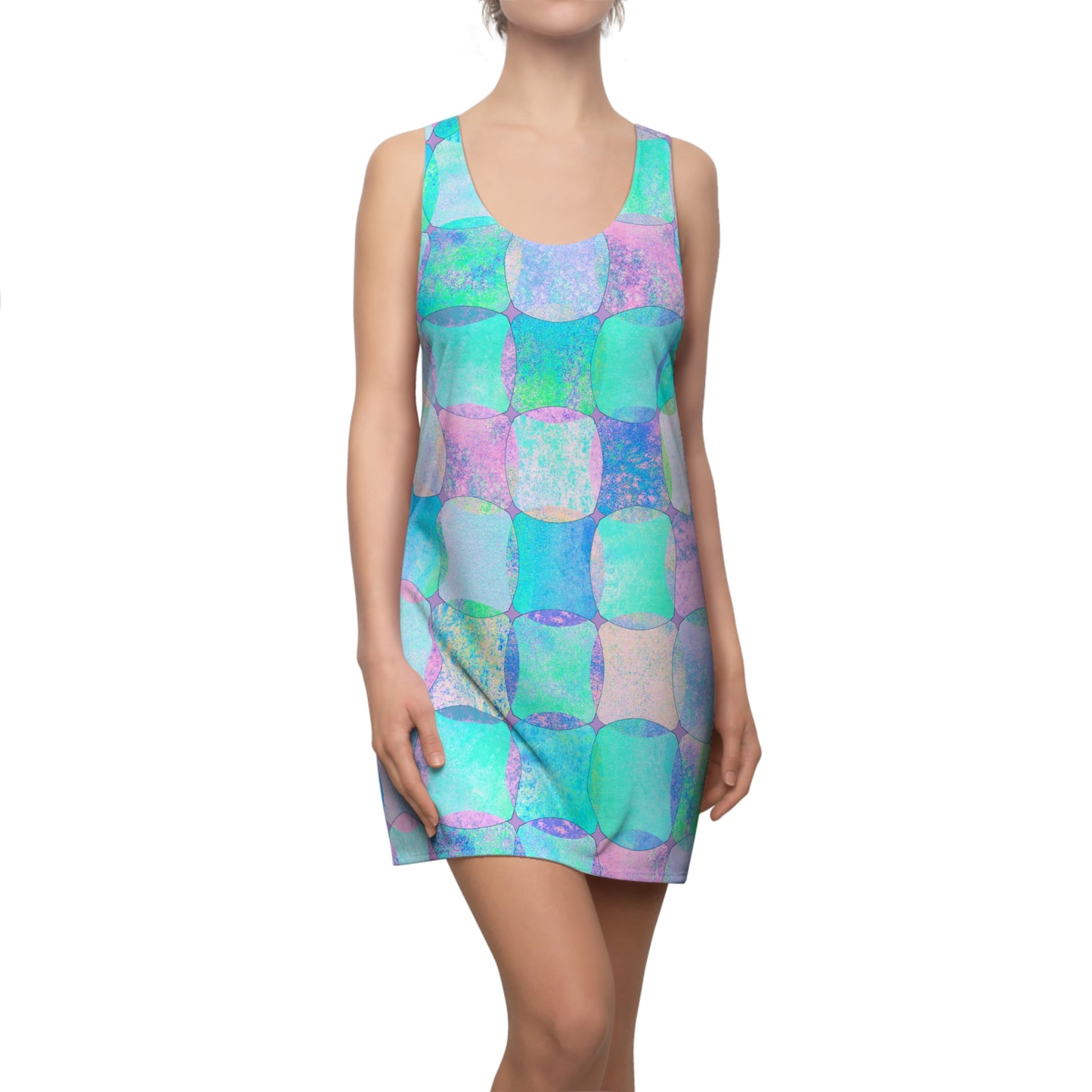 Damen Kleid Pastell Racerback Sommer Abstrakt Blau Lila