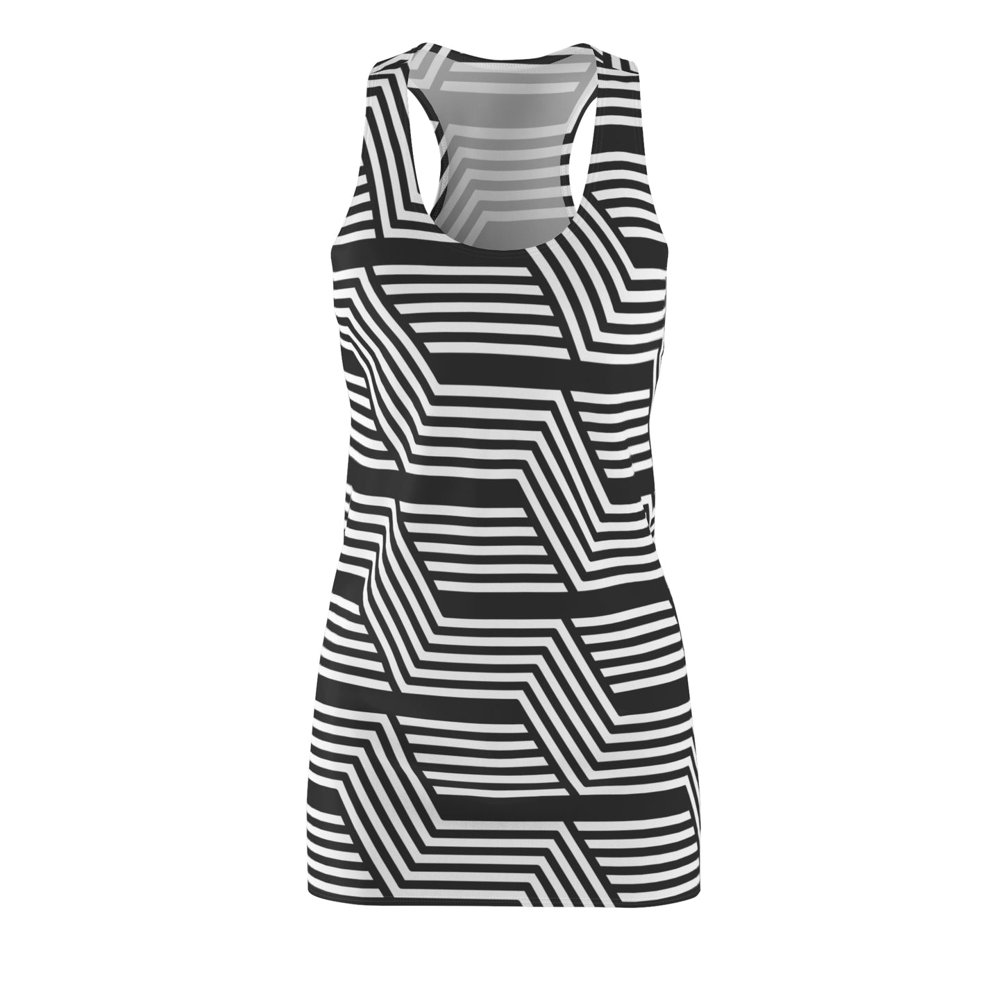 Schwarz Weiß Geometrie Racerback Kleid – Modernes Sommerkleid