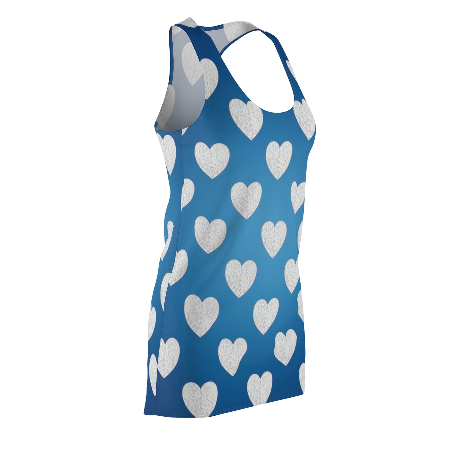 Blaues Racerback Kleid mit Herzmuster & sanftem Farbverlauf