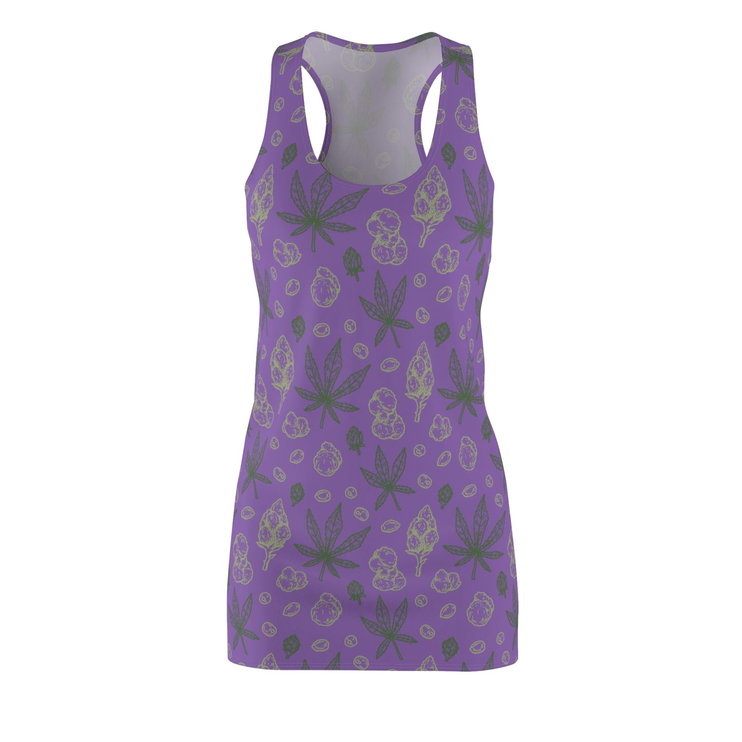 Damen Racerback Kleid Lila mit Cannabis Blättern – Sommerkleid