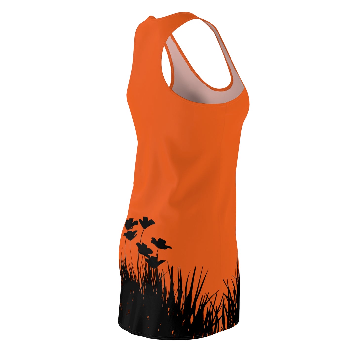 Orange Racerback Damenkleid – Botanisches Sommerkleid, Freizeitkleid