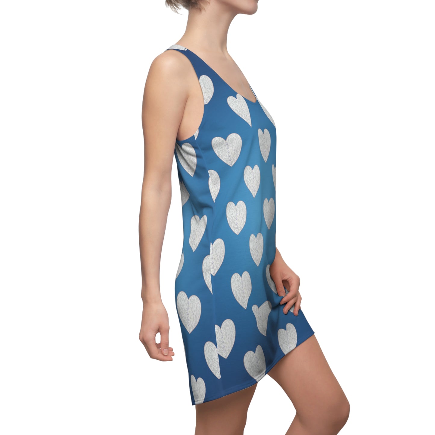 Blaues Racerback Kleid mit Herzmuster & sanftem Farbverlauf