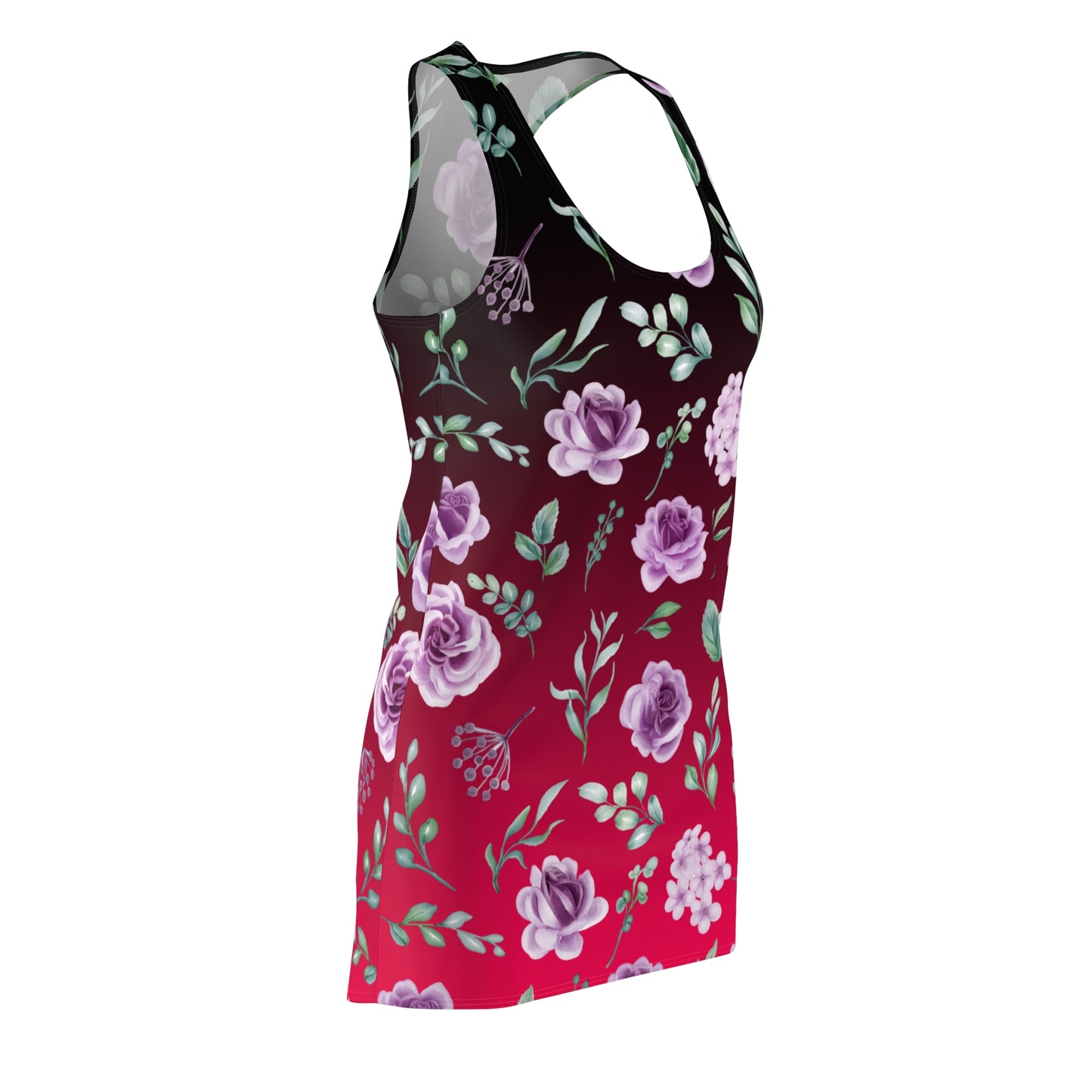 Blumenmuster Racerback Kleid Rot Schwarz mit Rosen