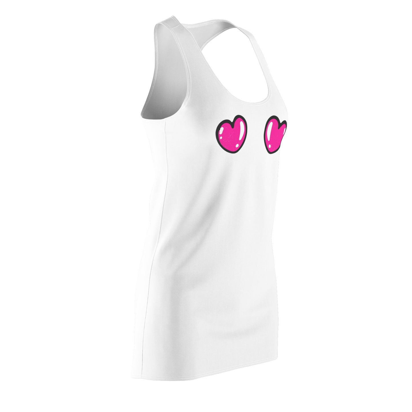 Weisses Racerback Kleid mit pinken Comic Herzen