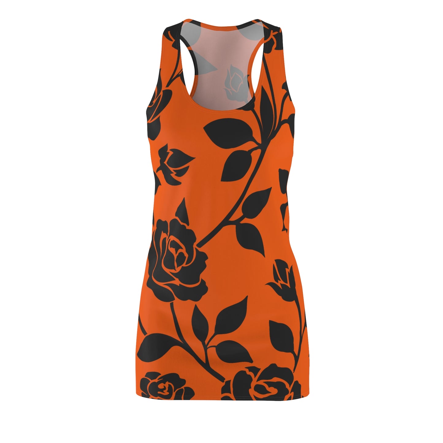 Rosen Racerback Kleid – Elegant Schwarz Orange Design