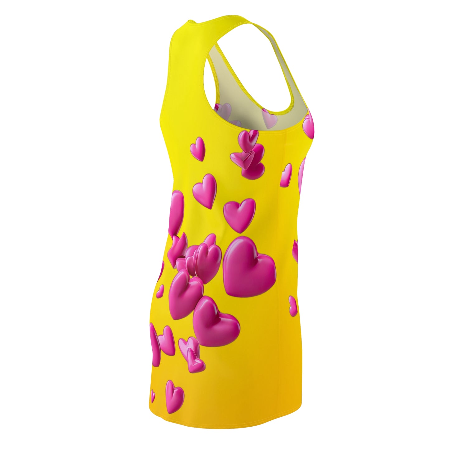 Gelbes Racerback Kleid mit pinken 3D Herzen – Farbverlauf