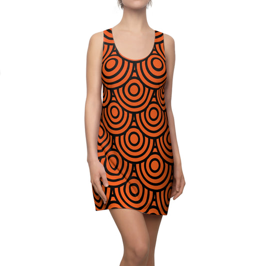 Oranges Kreis Muster Racerback Kleid – Modern & Stilvoll