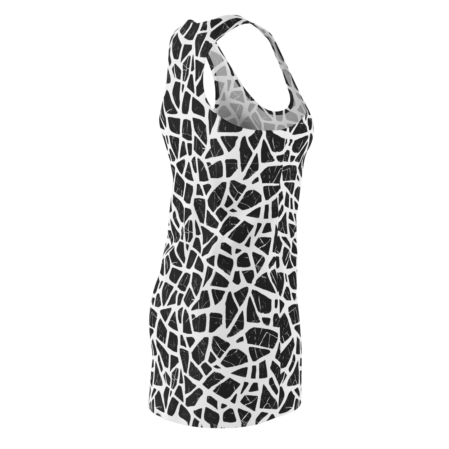 Racerback Damenkleid Sommer – Grafisches Mosaikmuster, modern & bequem weiss