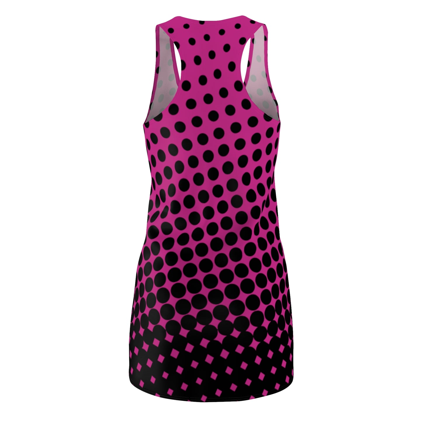 Black and Pink Polka Dot Racerback – Retro Sleeveless Mini Dress
