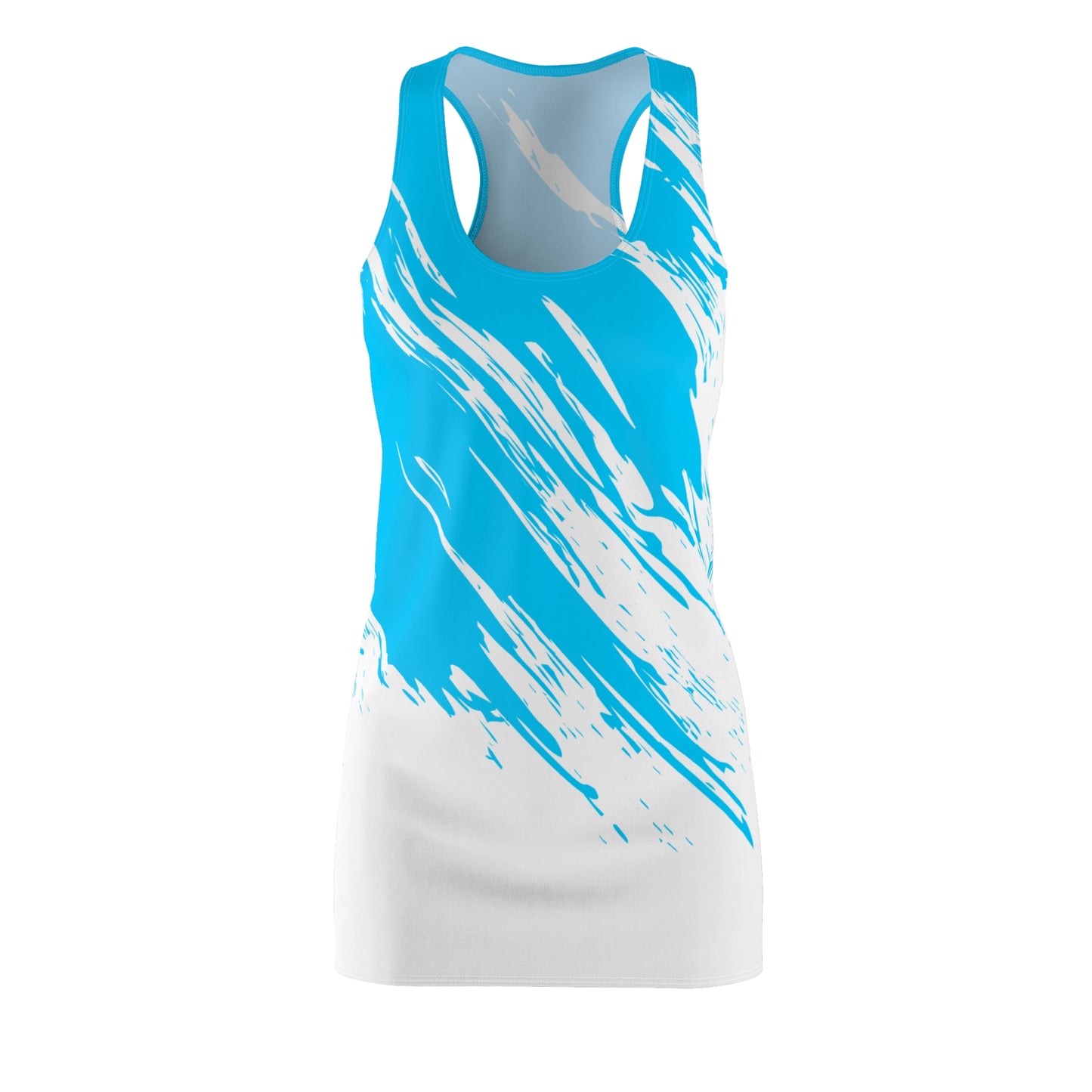 Weiss-Türkis Racerback Kleid mit abstraktem Pinselprint