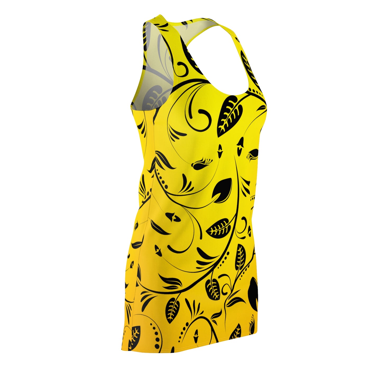 Racerback Damenkleid Sommer – Gelbes Blumenmuster, modern & auffällig