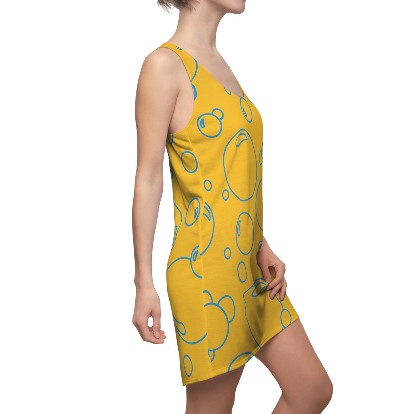 Bubble Print Racerback Kleid – Gelb Blau Sommerkleid