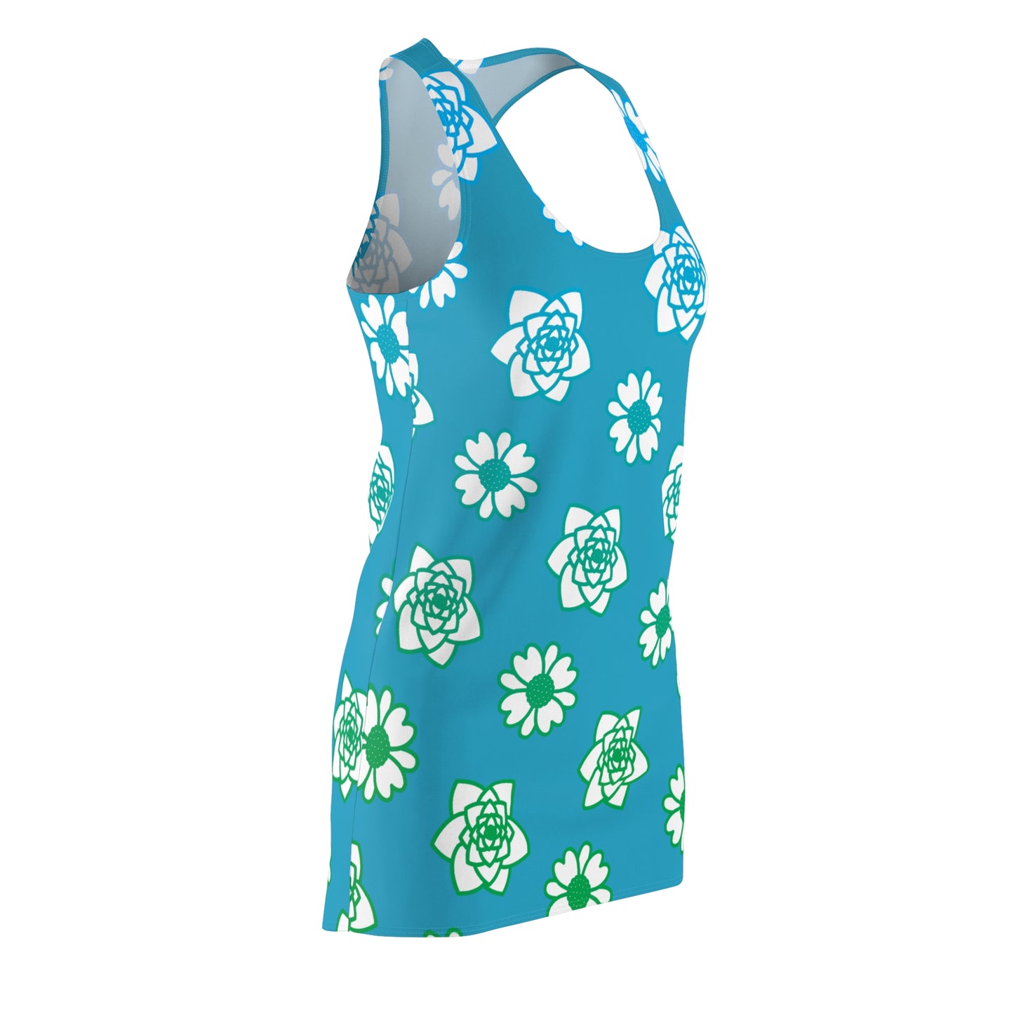 Racerback Kleid Türkis mit grünem Blumenmuster Sommerlook