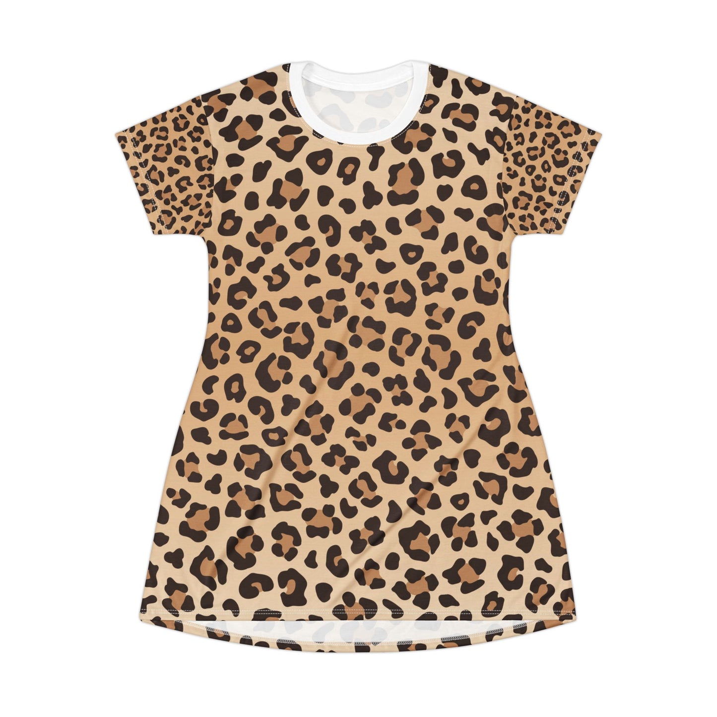 Weißes Damen Kleid Leoparden Print T Shirt Sommer Casual Animal