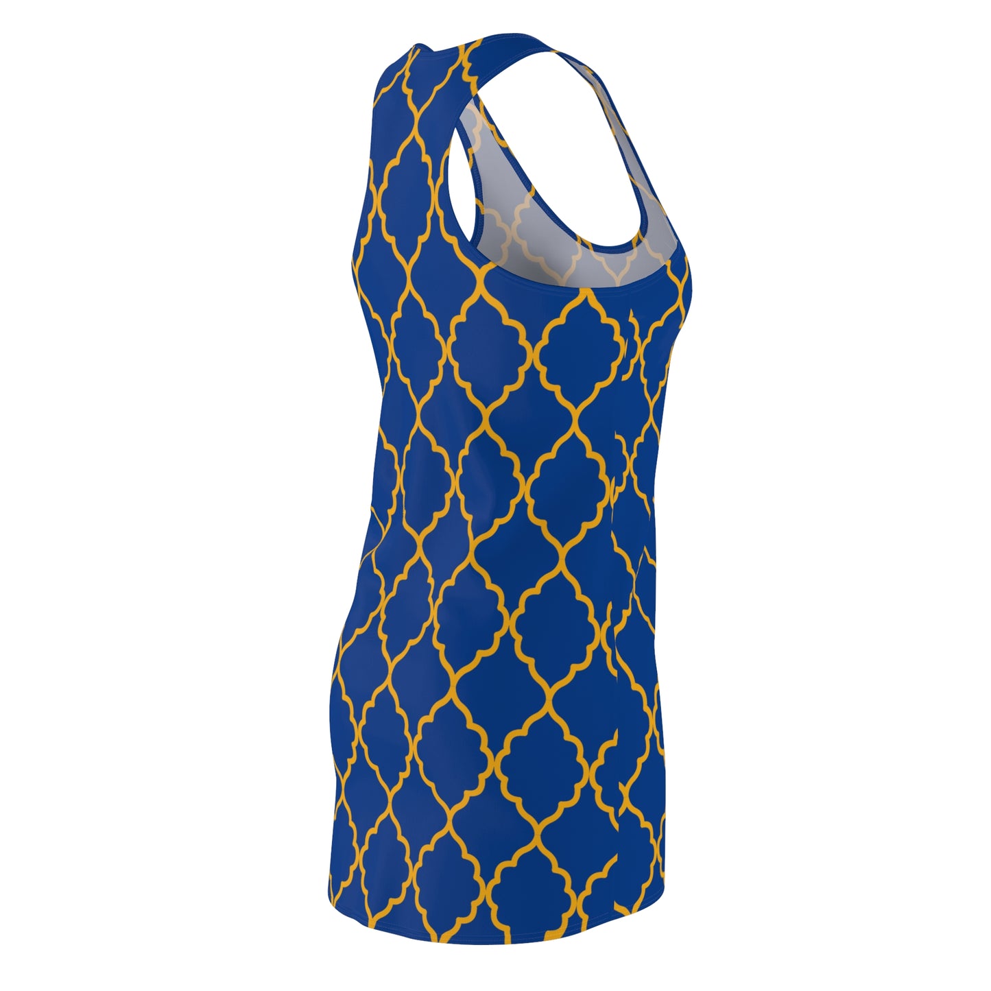 Blaues Racerback Kleid mit goldenem Ornamentmuster