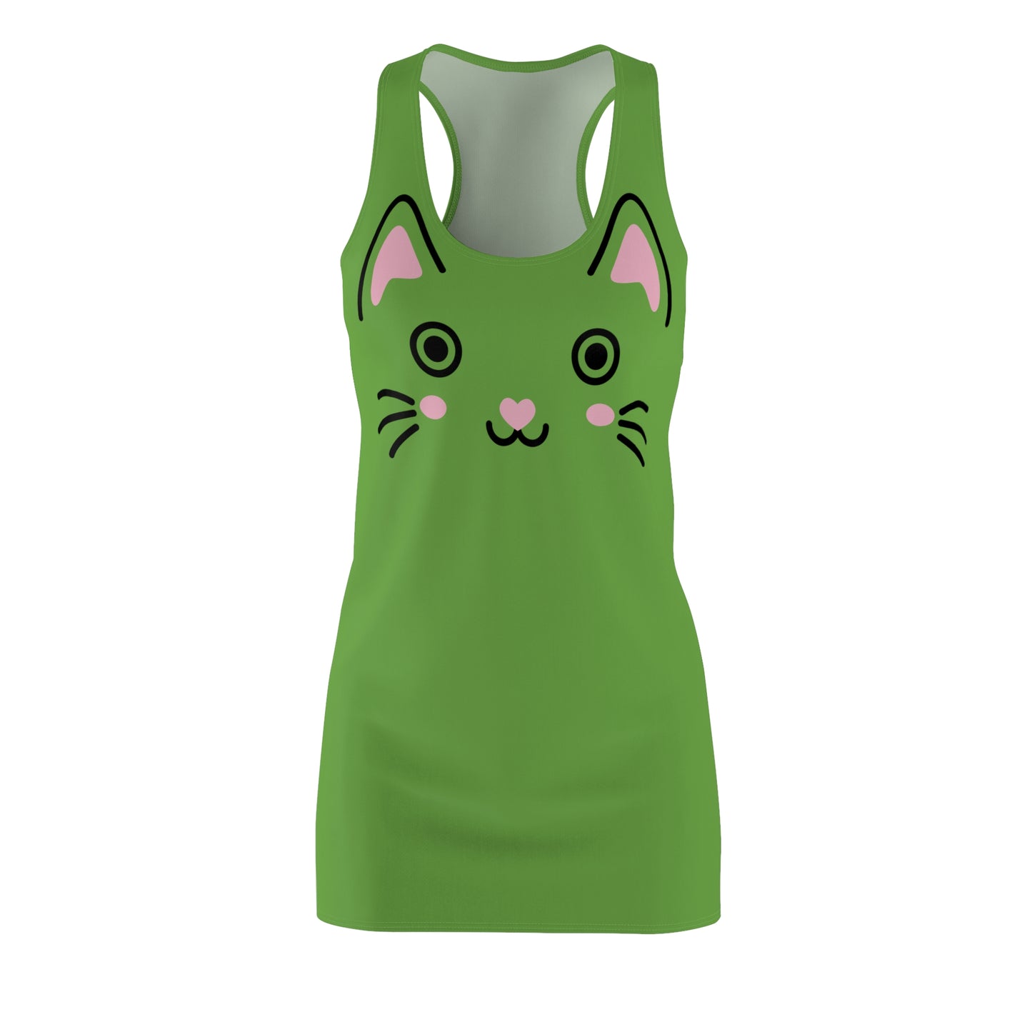 Grünes Racerback Kleid mit Kawaii Katzenface Design