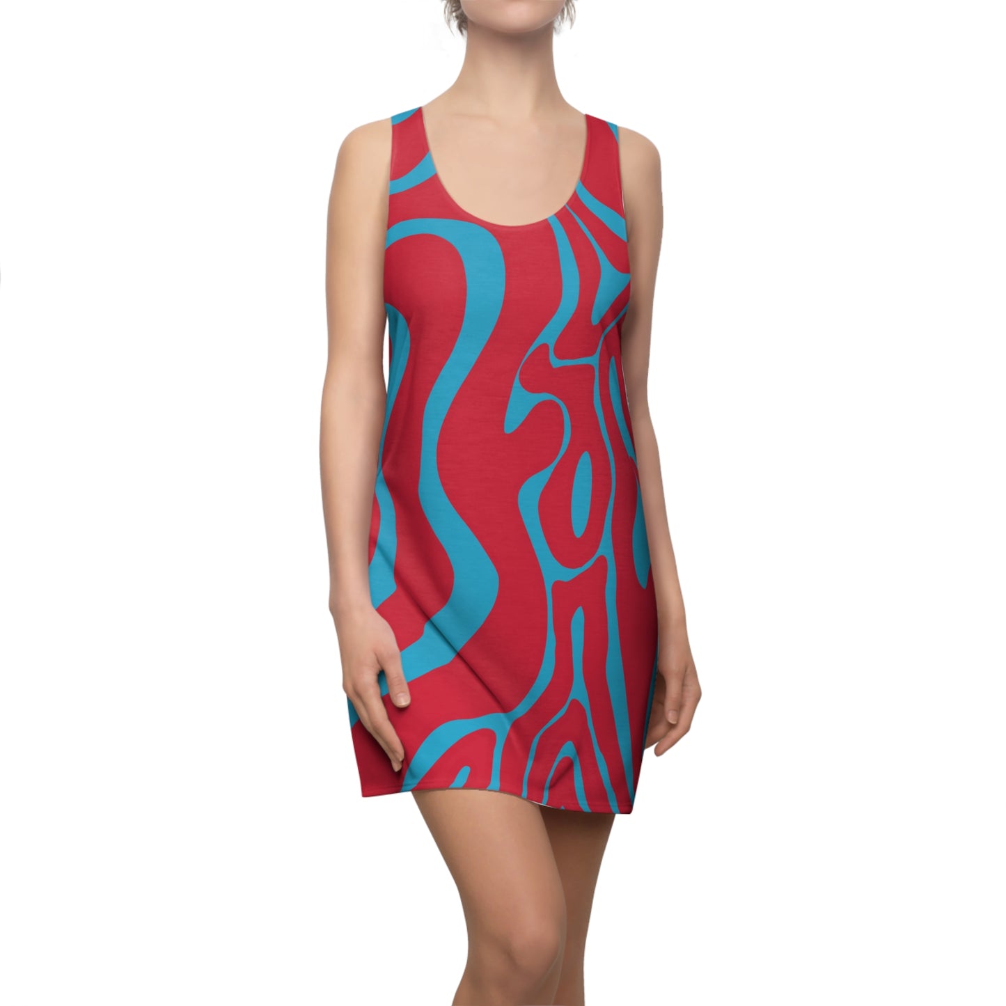 Rot Türkis Swirl Racerback Kleid – Abstraktes Sommerkleid