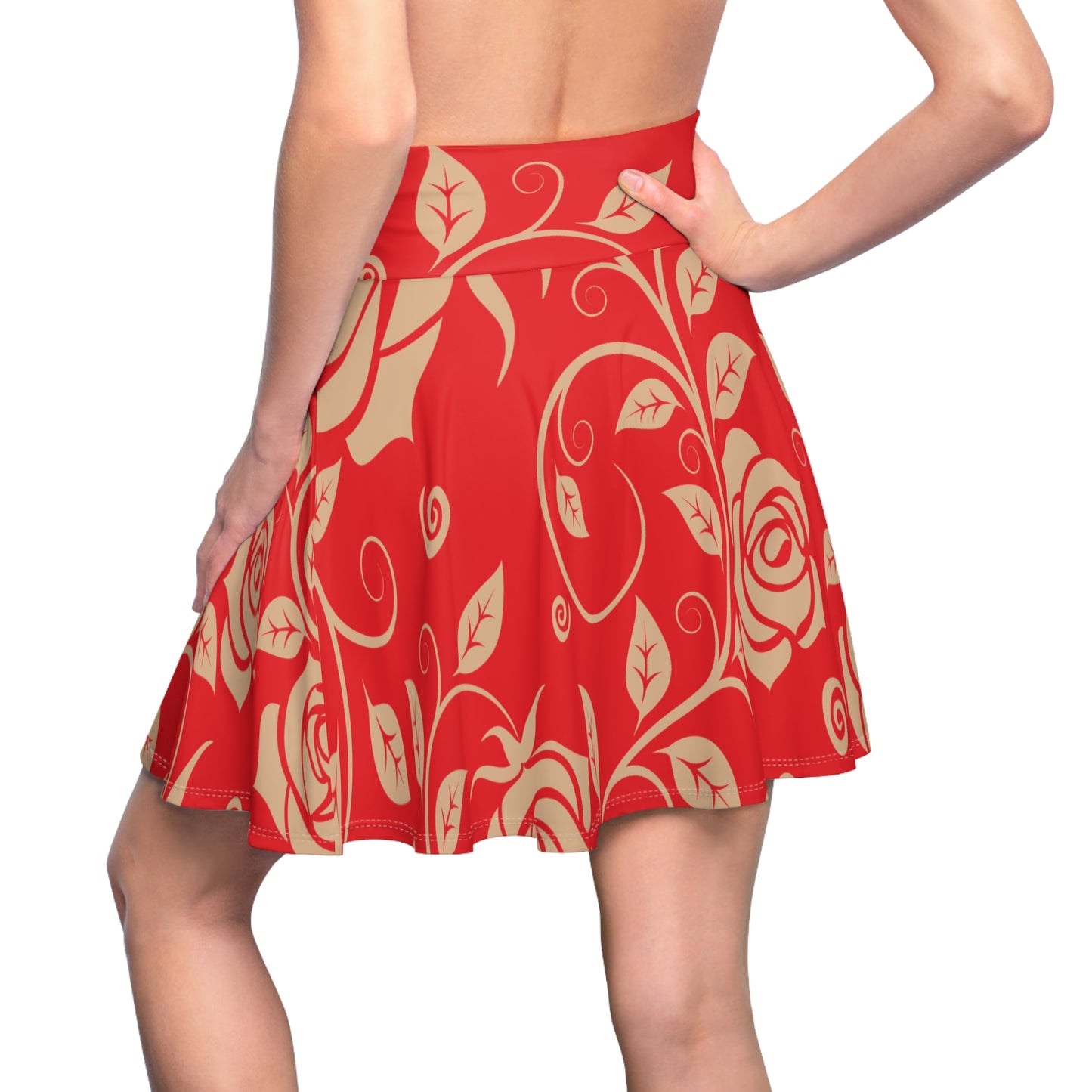 Roter  Damen Rock Floral Skater Elegant Frühling Sommer Casual