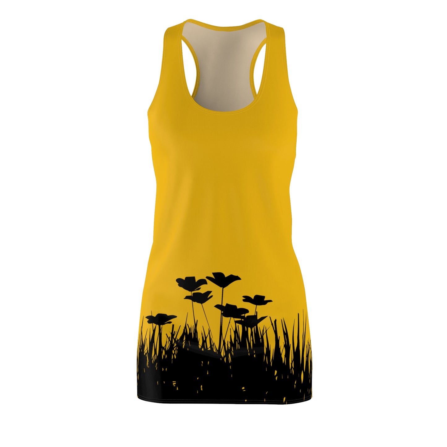 Gelb Racerback Damenkleid – Botanisches Sommerkleid, Freizeitkleid