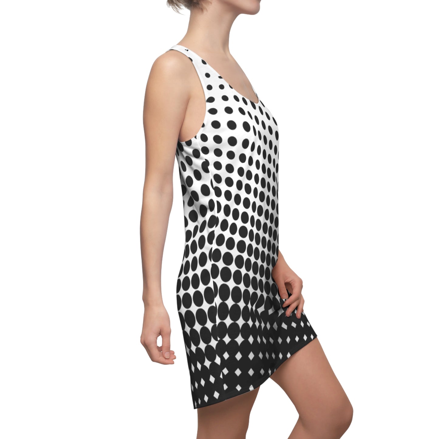 Black White Polka Dot Dress Racerback – Retro Sleeveless Mini