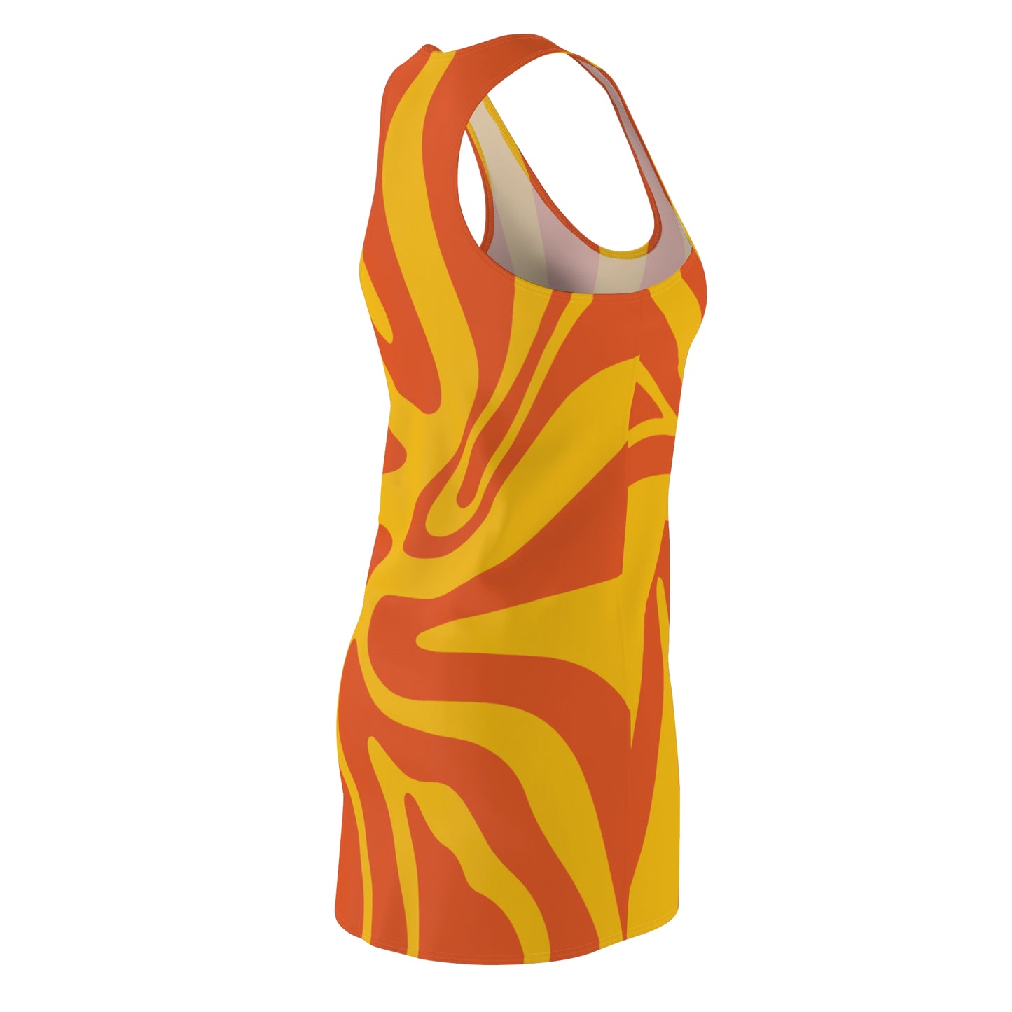 Gelbes Damen Kleid Swirl Muster Racerback Sommer Bohemian Beach