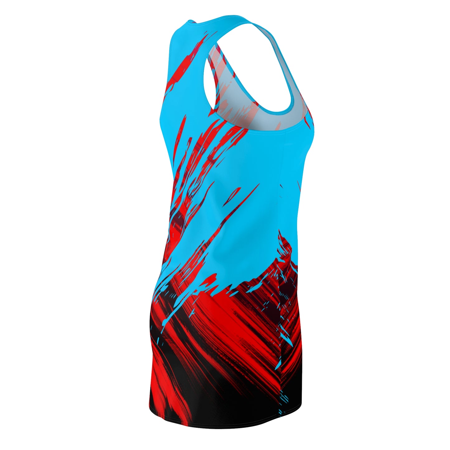 Türkises Racerback Kleid mit rotem Abstract Design