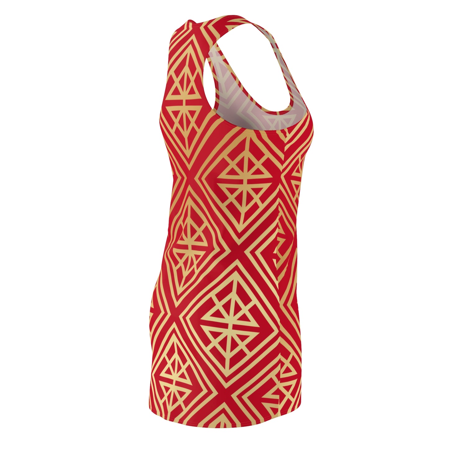 Luxury Racerback Dress mit Geometric Gold Line Muster red