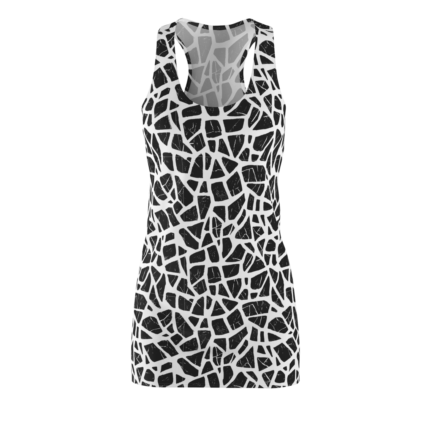 Racerback Damenkleid Sommer – Grafisches Mosaikmuster, modern & bequem weiss