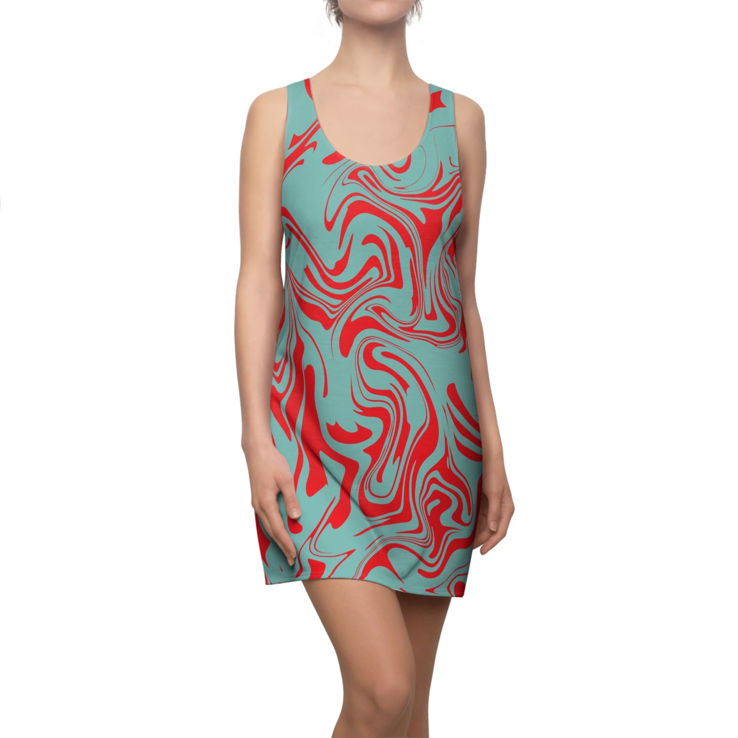 Aqua Rot Marmor Racerback Kleid – Trendige Sommer Damenmode