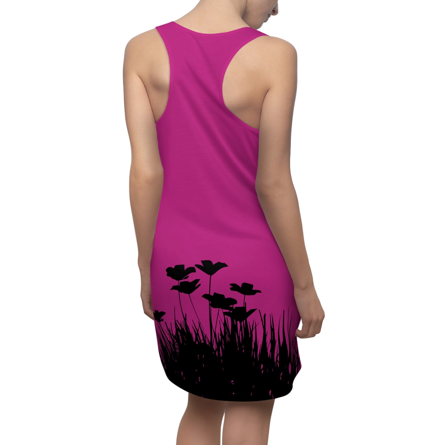 Pink Racerback Damenkleid – Botanisches Sommerkleid, Freizeitkleid