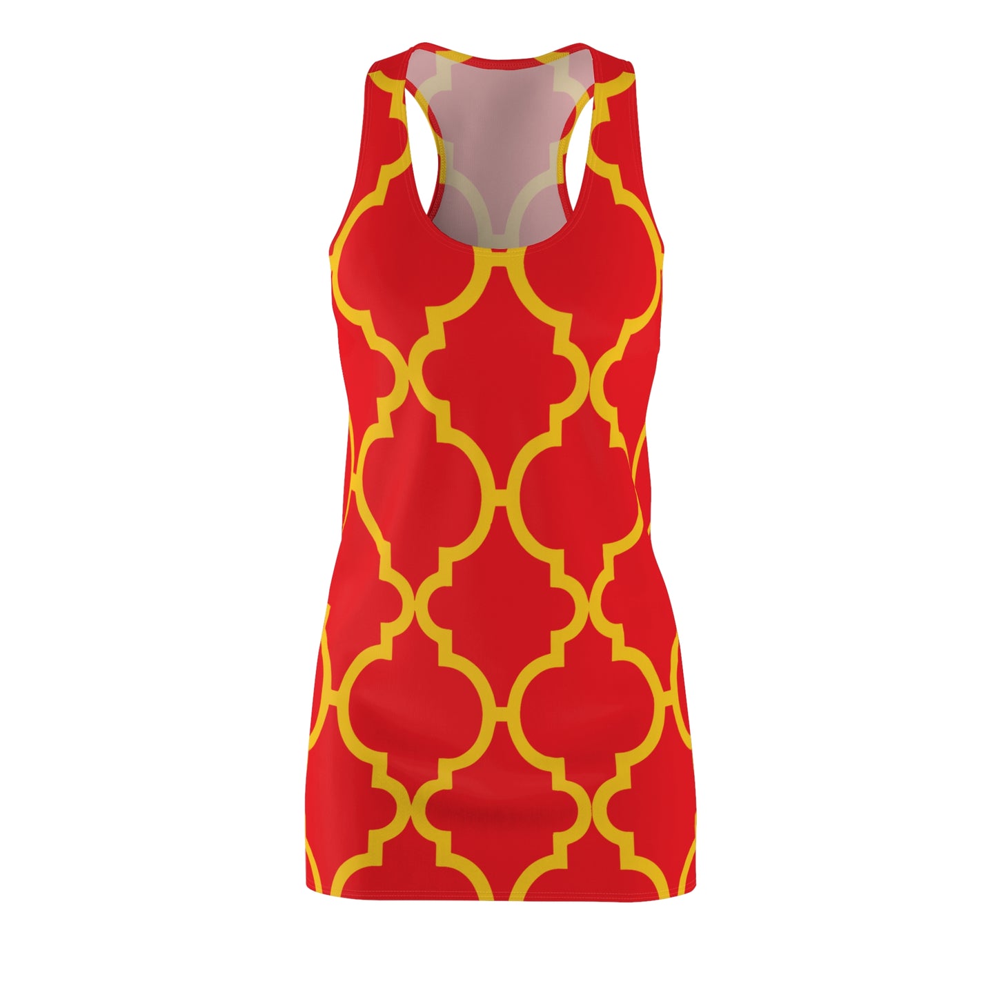 Rotes Racerback Kleid mit gelbem Ornamentmuster