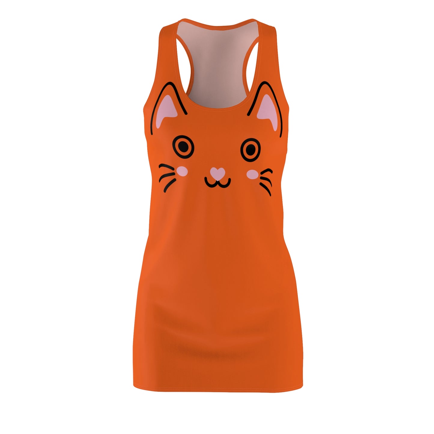 Oranges Racerback Kleid mit Kawaii Katzenface Design