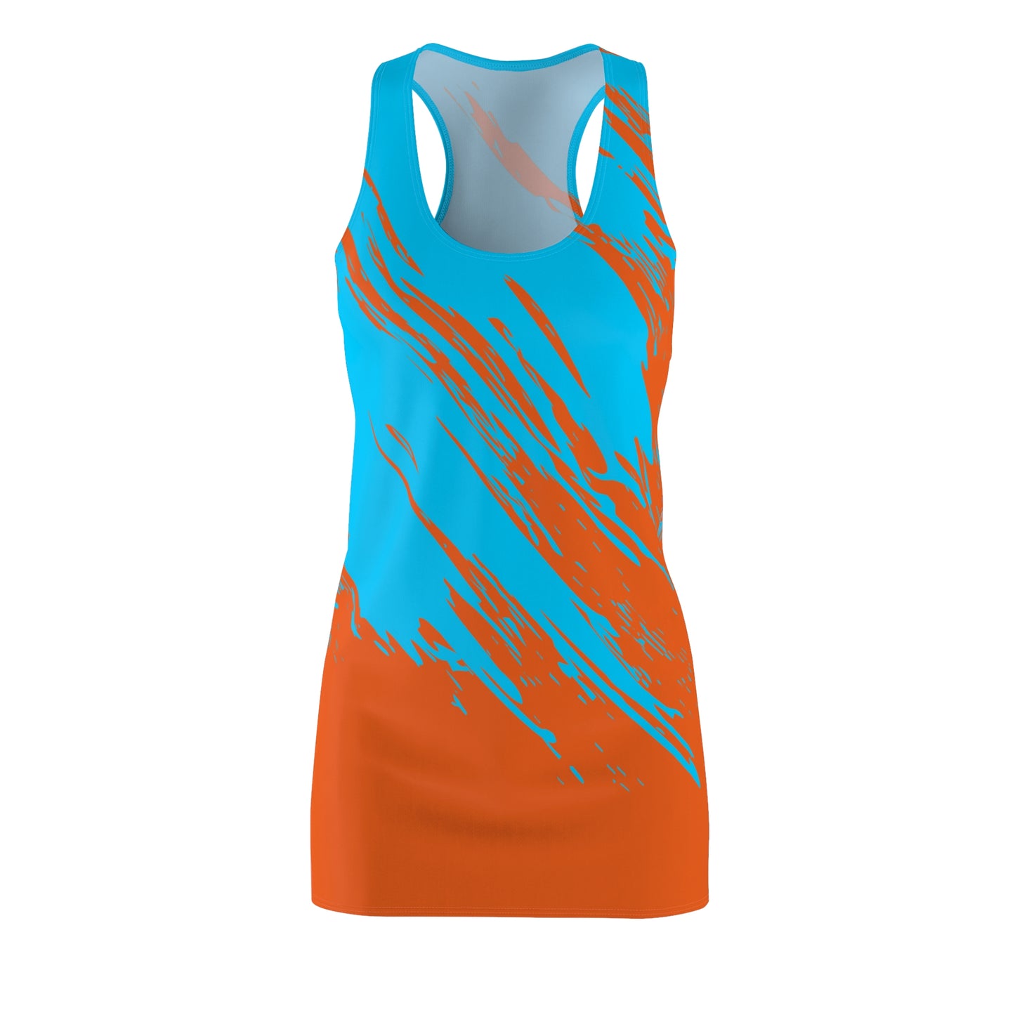 Türkis-Oranges Racerback Kleid mit abstraktem Pinselprint